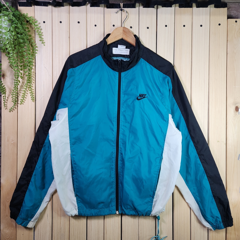 Nike Vintage WindBreaker Men's Teal and Black Jacket